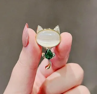 Elegant Opal Stone Cat Kitten Hijab Brooch